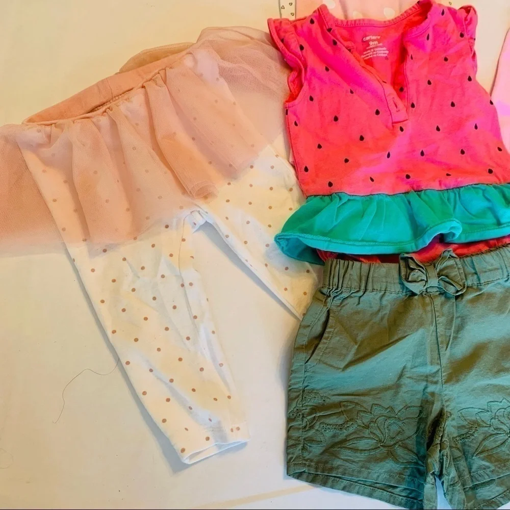 6 piece Baby girl bundle clothes size 9 months bodysuit pants shorts